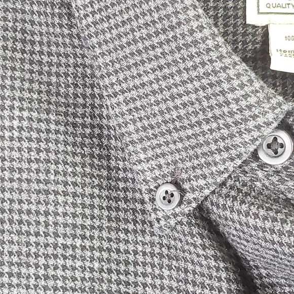 LL Bean Mens Button Down Flannel Shirt Gray Black Houndstooth Large LS M Lodge - Picture 4 of 10
